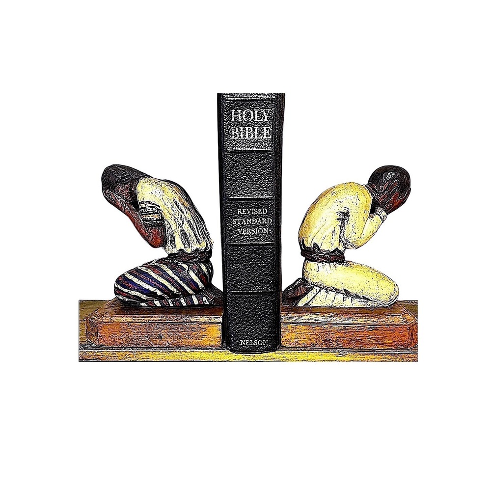 Vintage Folk Art Bookends Praying Man Woman Pair‎ - Handmade Wood